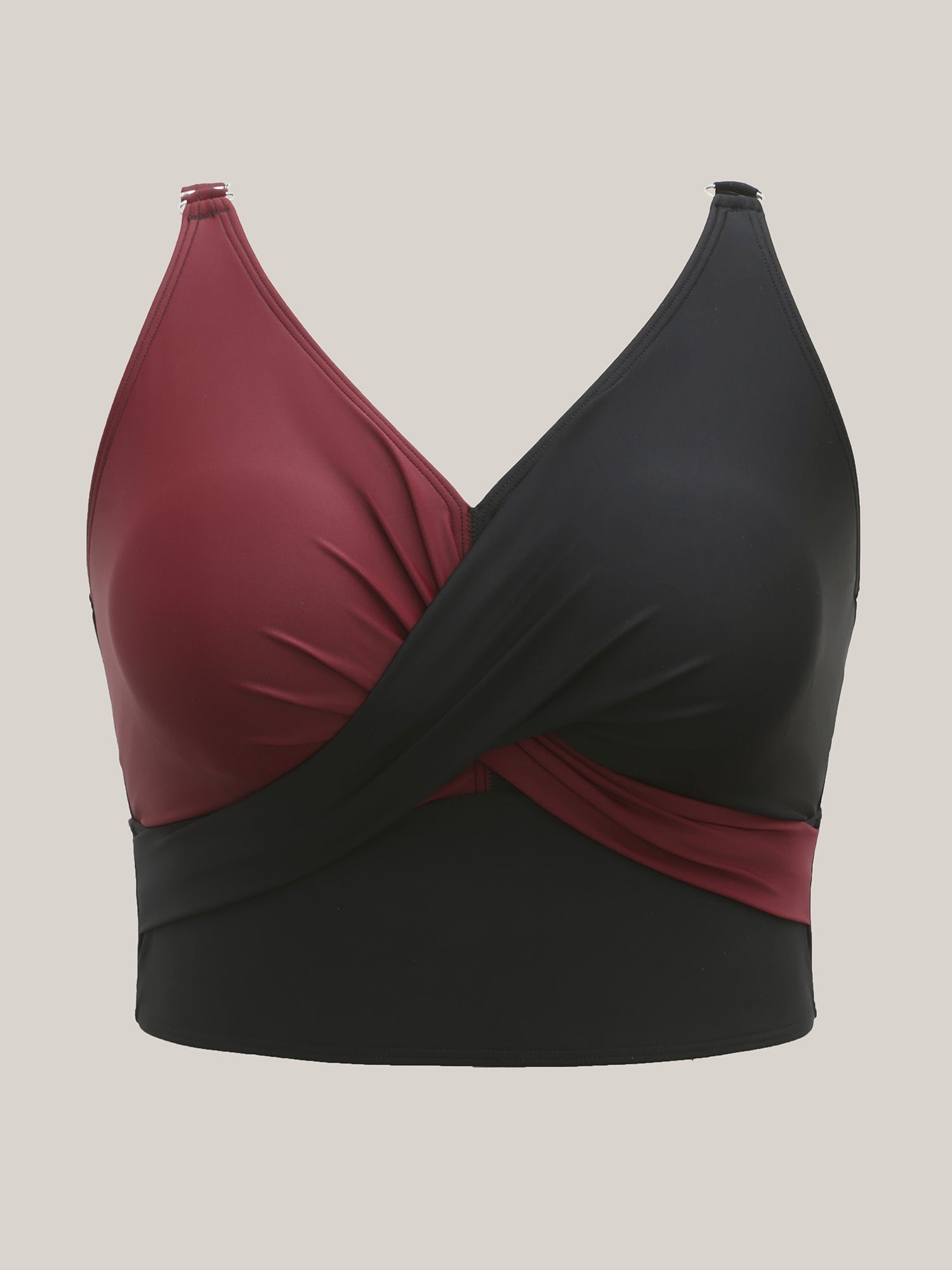 Color Block Twist Front Ruched Swim Top