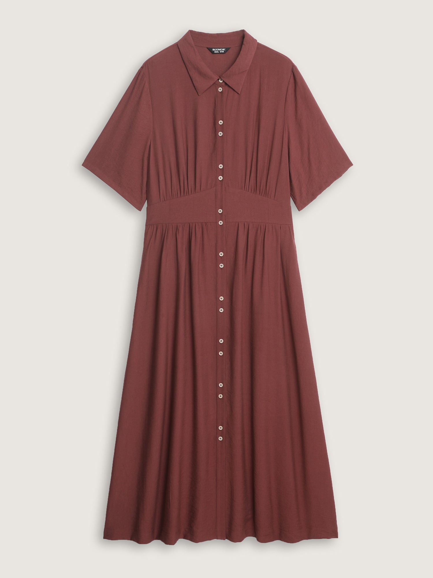 Triangular Waist Button Detail Shirred Maxi Dress
