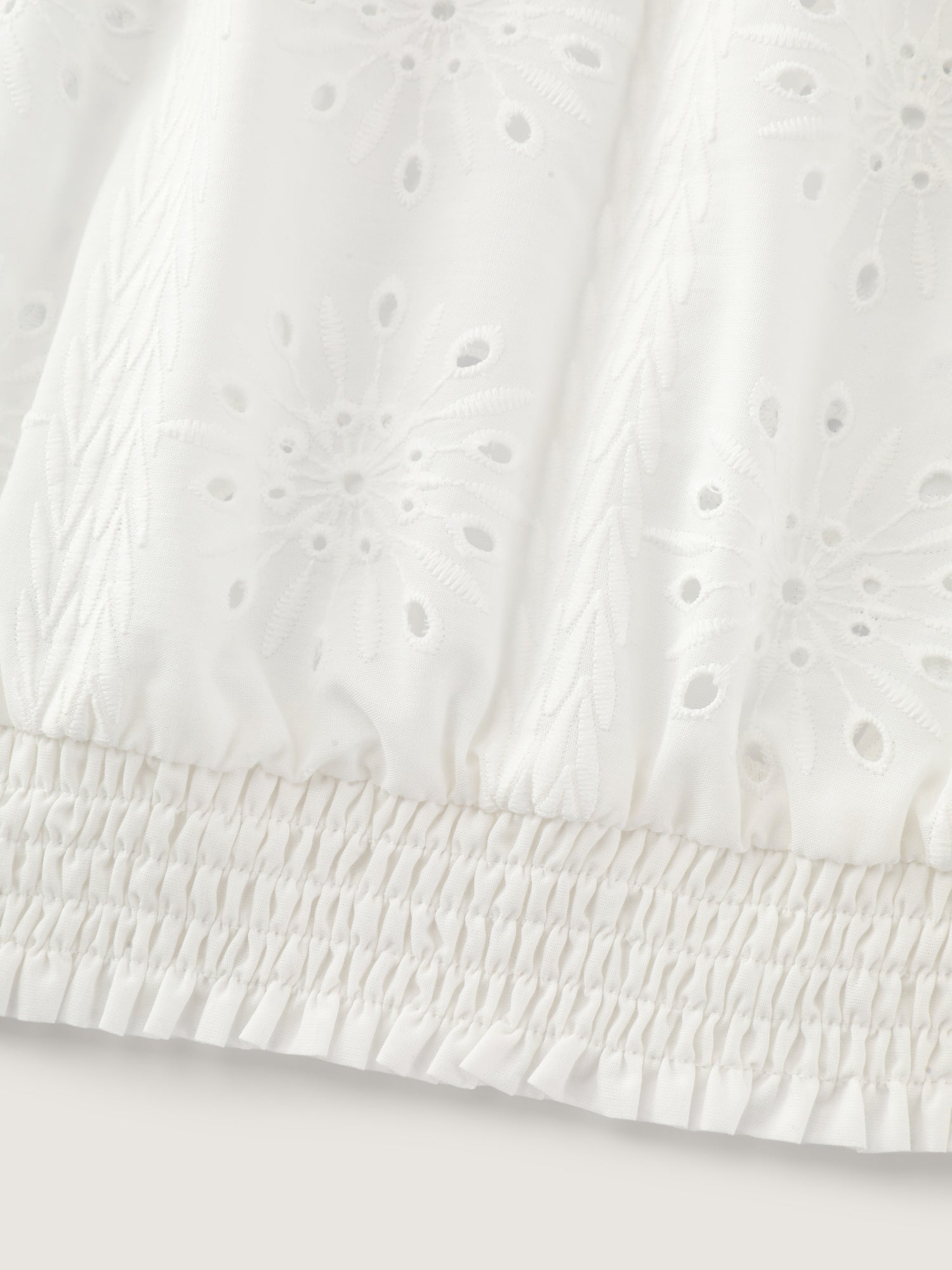 Eyelet Textured Shirred Hem Blouse