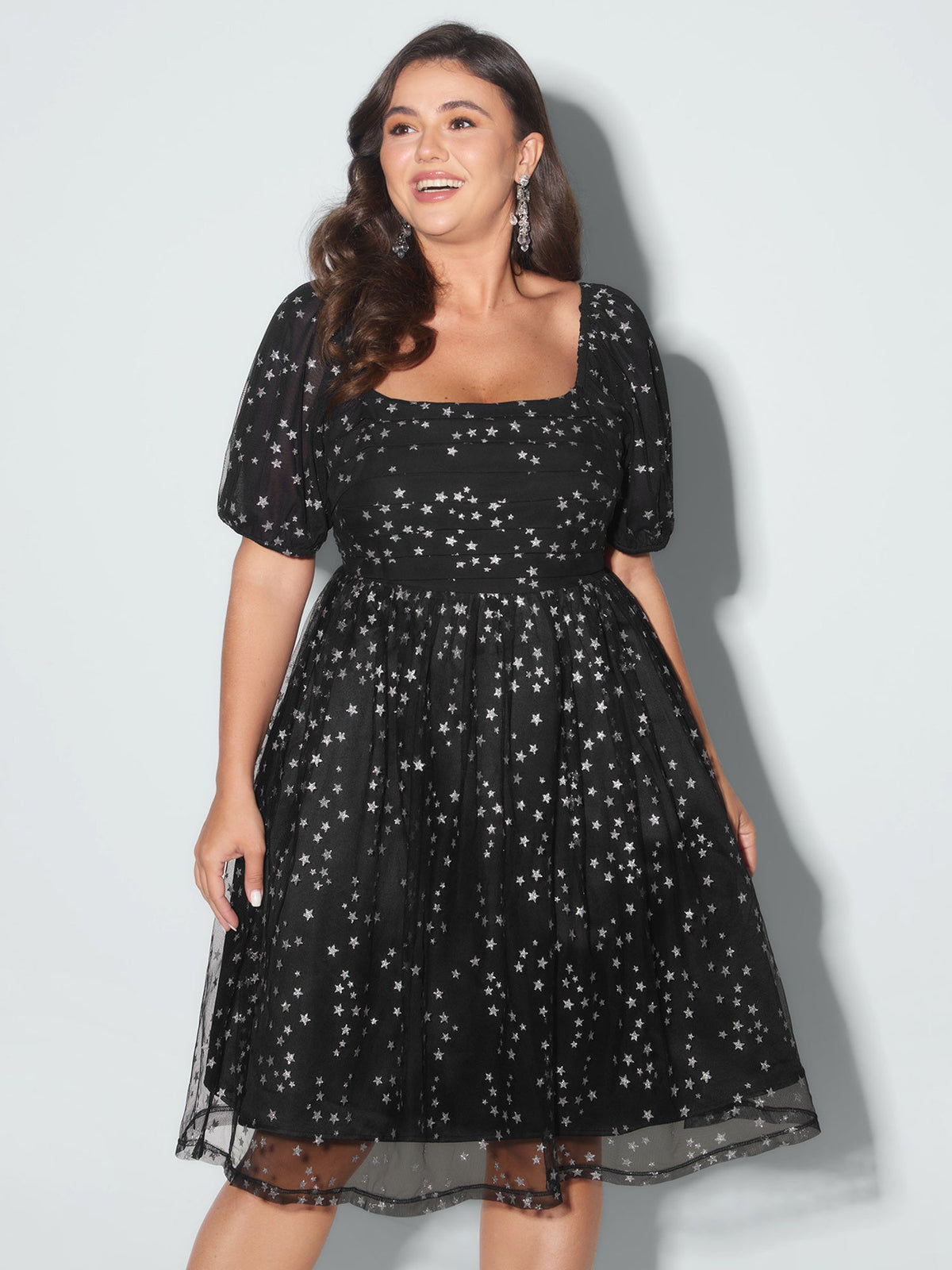 Star Moon Mesh Sequin Fit And Flare Mini Dress
