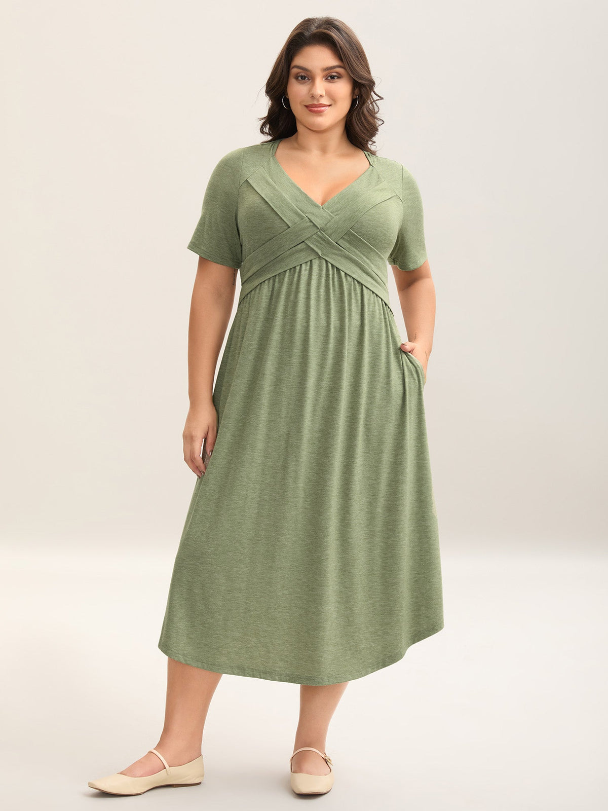 Crossover Bodice Stretchy Heather Midi Dress