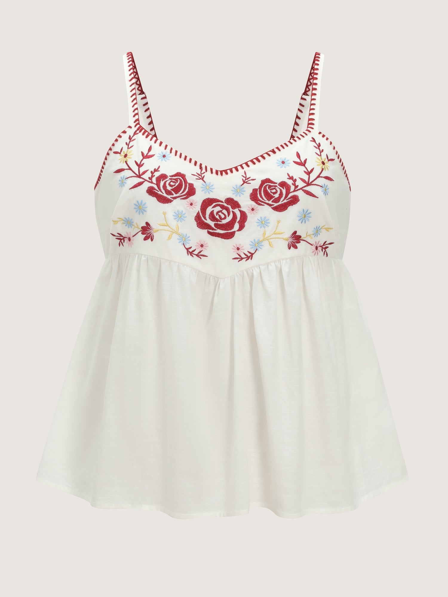 Floral Embroidered Neckline Babydoll Top