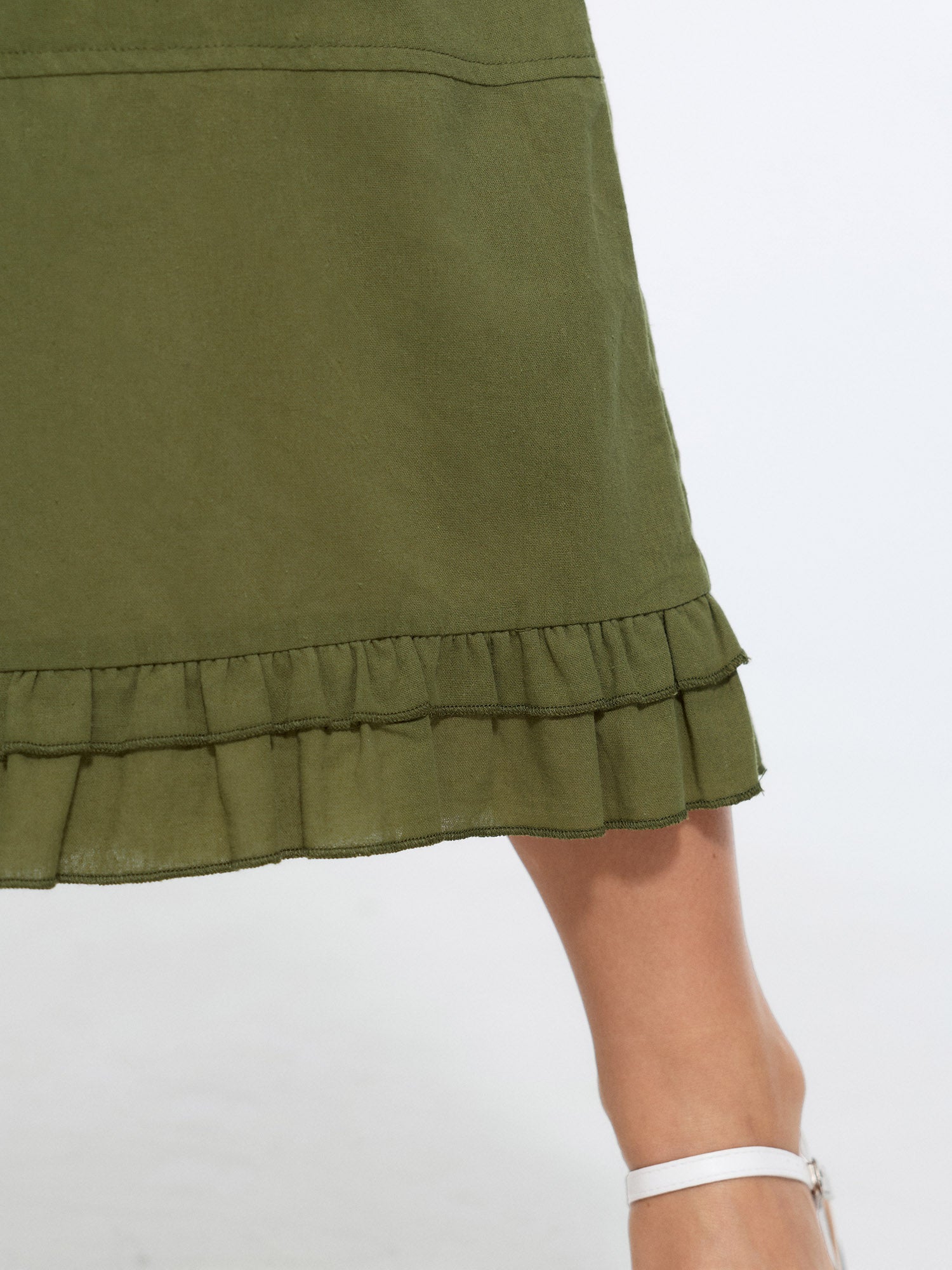 Cotton Ruffled Hem Wide-Leg Pants