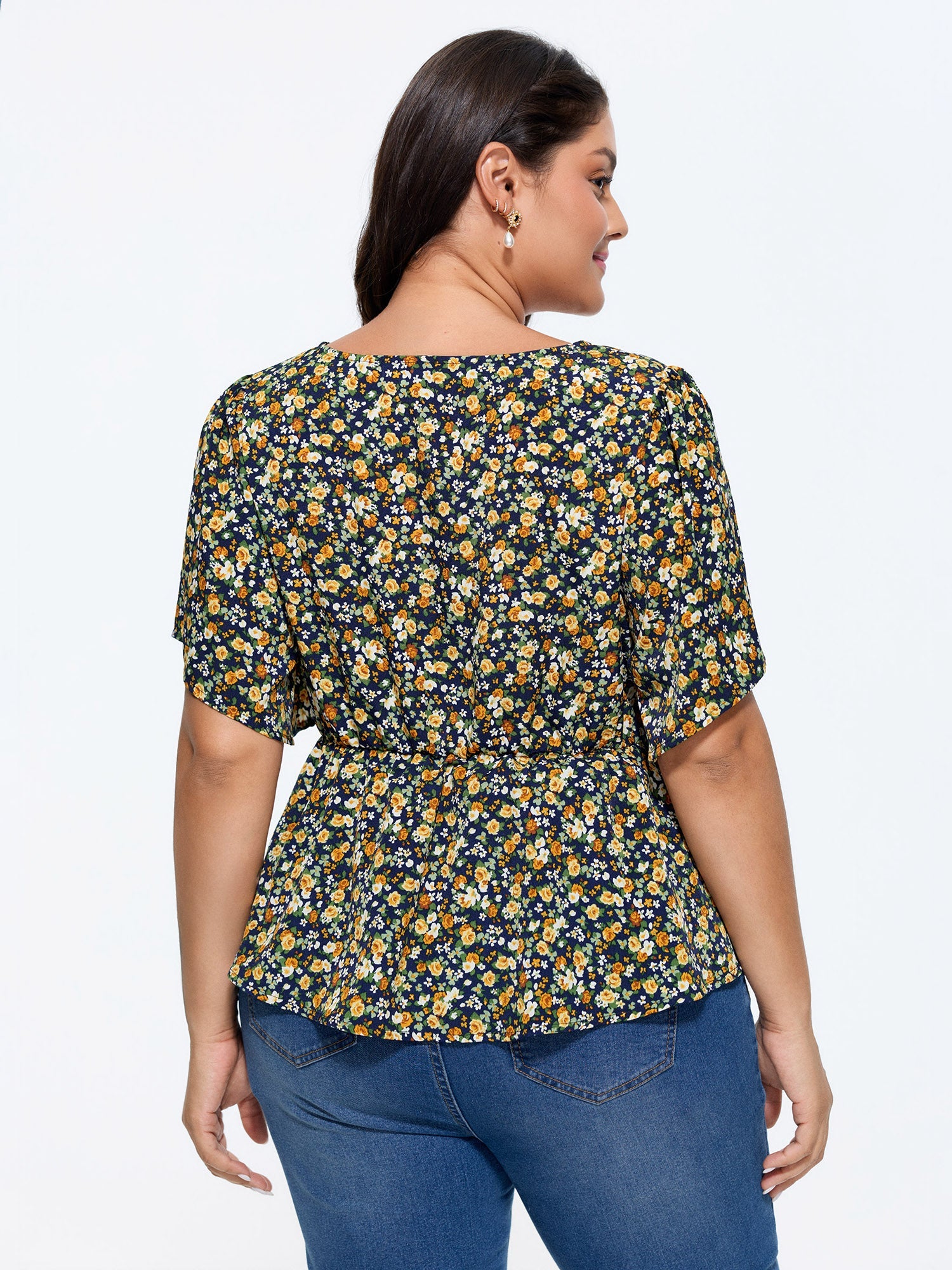 Floral Print Cinched-Waist Blouse