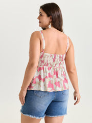 Floral Print Shirred Bodice Tank Top