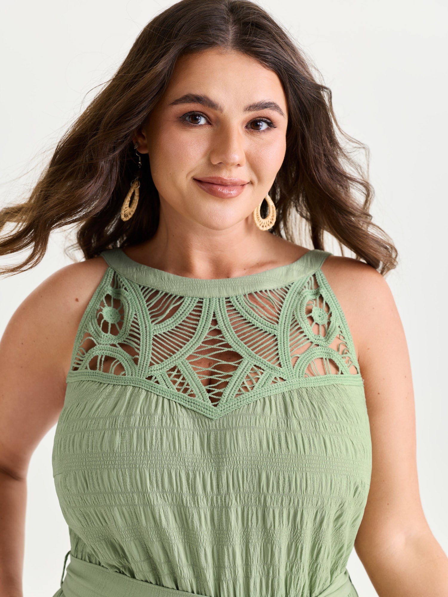 Sheer Lace Neckline Ruffled Hem Jumpsuit