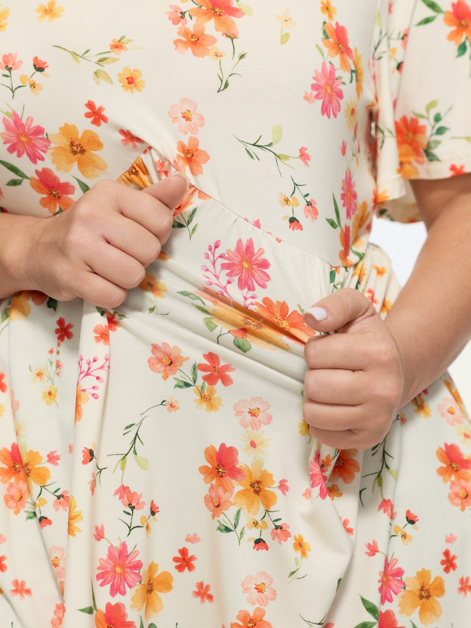 Stretchy Floral Print V-Neck Knit Top