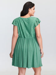 Textured Lace Ruffled Sleeve Nightgown