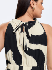 Abstract Floral Print Halter Neckline Jumpsuit