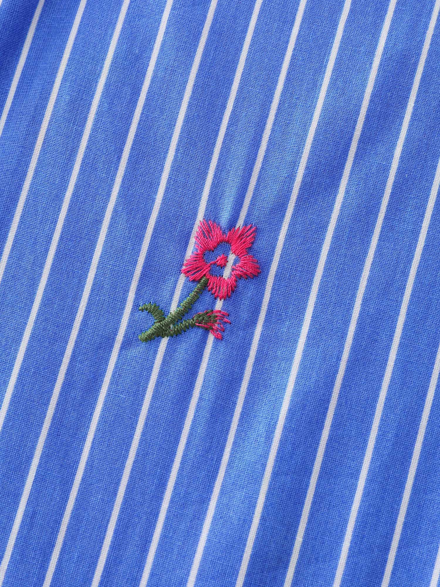 Cotton Floral Embroidered Striped Button-Down Shirt