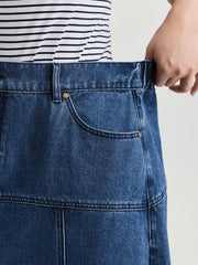 Elastic Back Waistband Maxi Denim Skirt