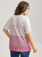 Eyelet Trim Color Block Stretchy T-Shirt