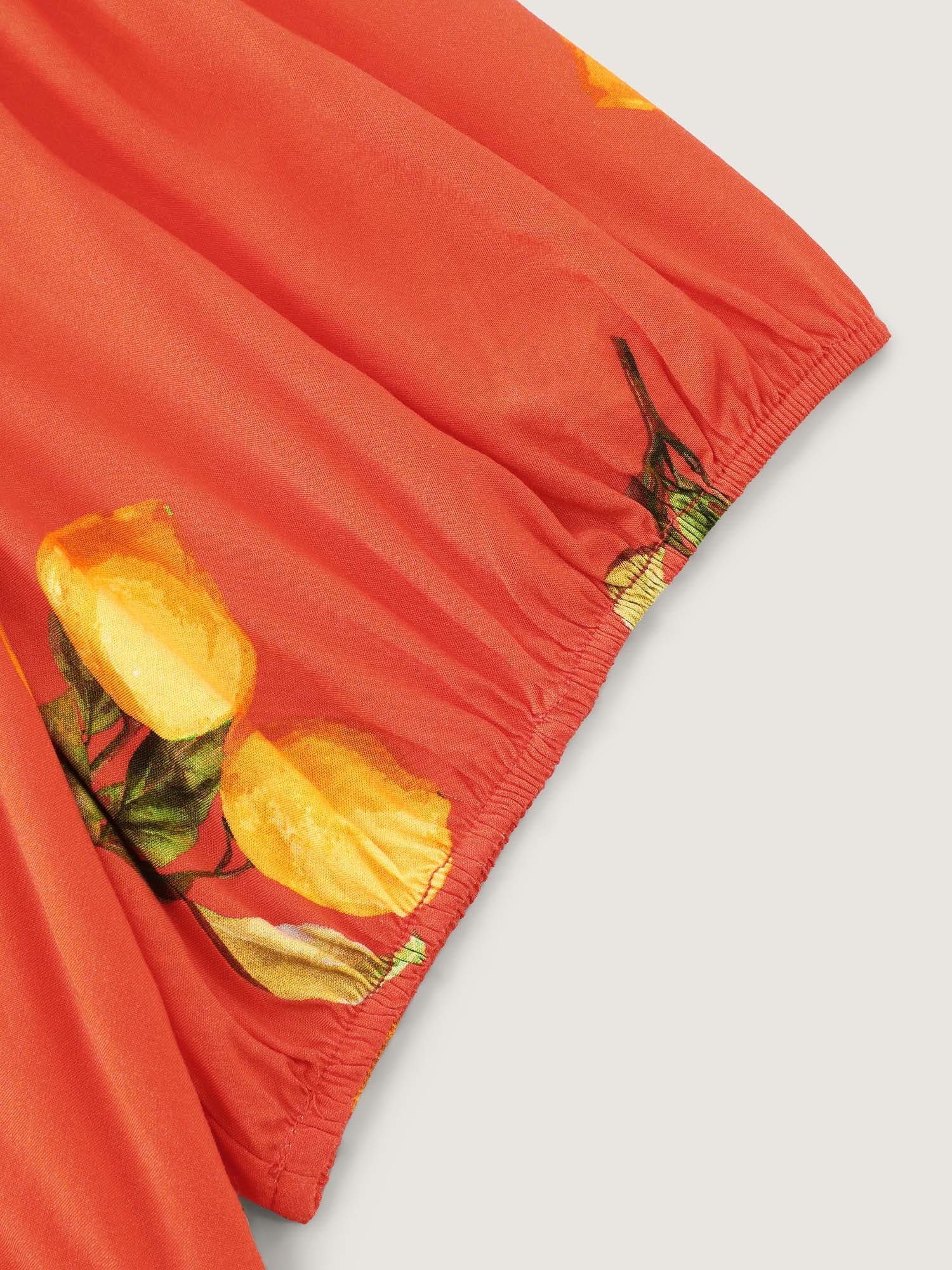 Citrus Floral Print Puff Sleeve Maxi Dress
