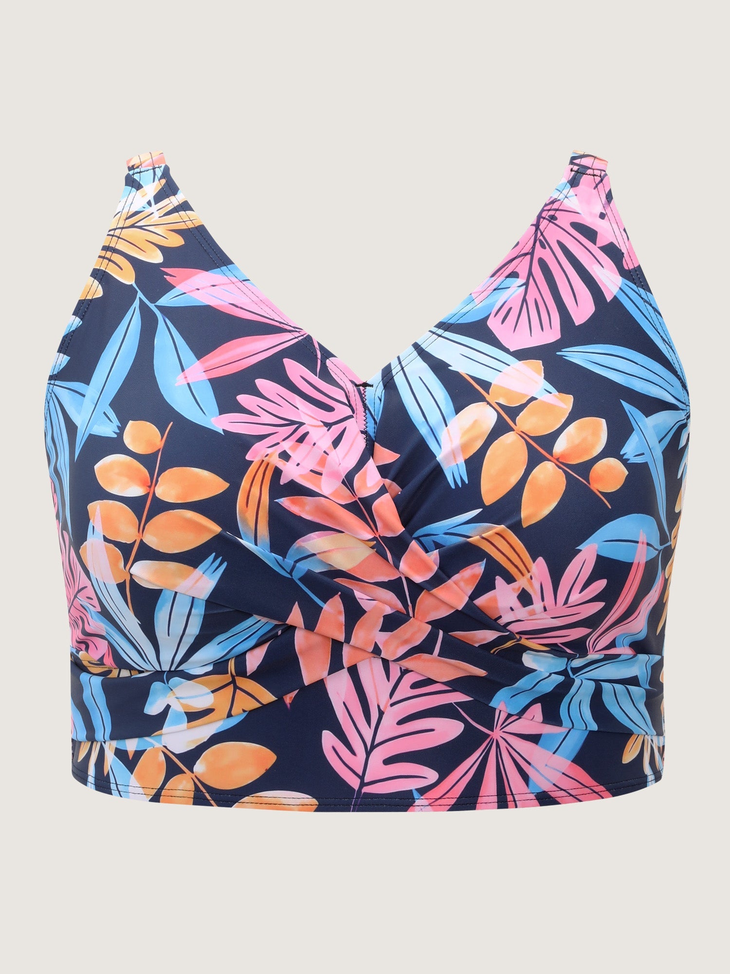 Bright Tropical Floral Print Tummy-Control Bikini Top