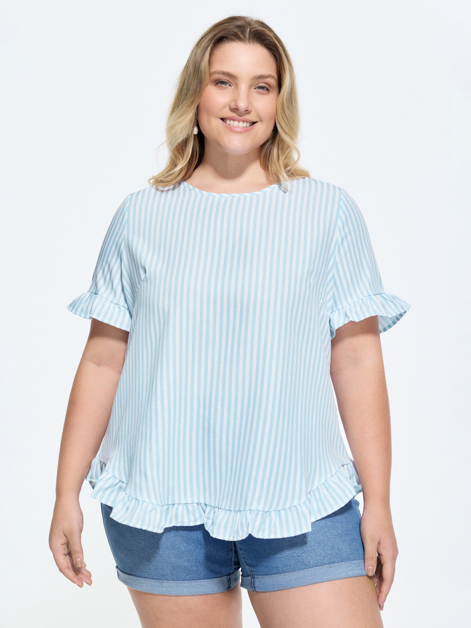 Striped Print Button Back Blouse