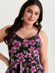 Sweet Floral Print Shirred Cami Midi Dress
