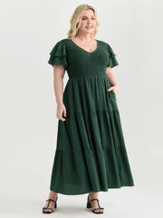 Textured Shirred Bust-Friendly Tiered Maxi Dress