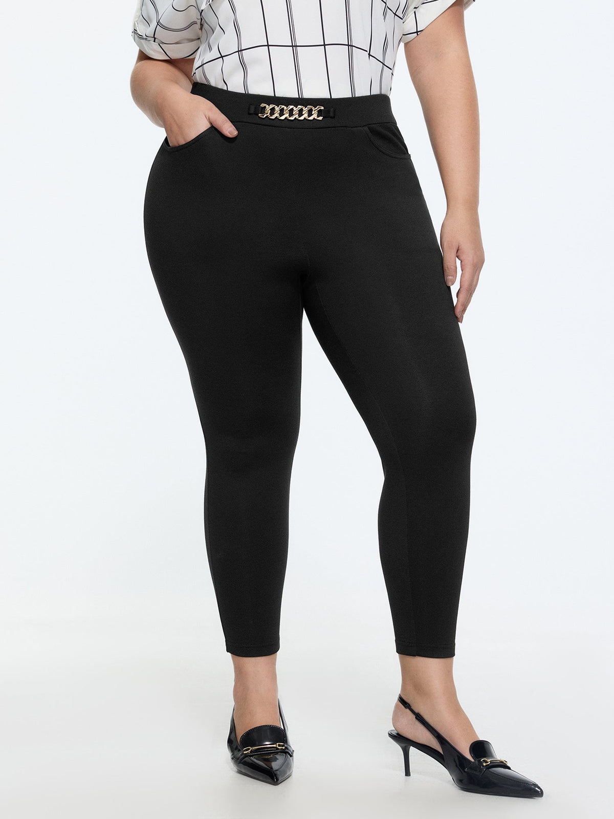 Stretchy Buckle Waistband Skinny-Fit Pants