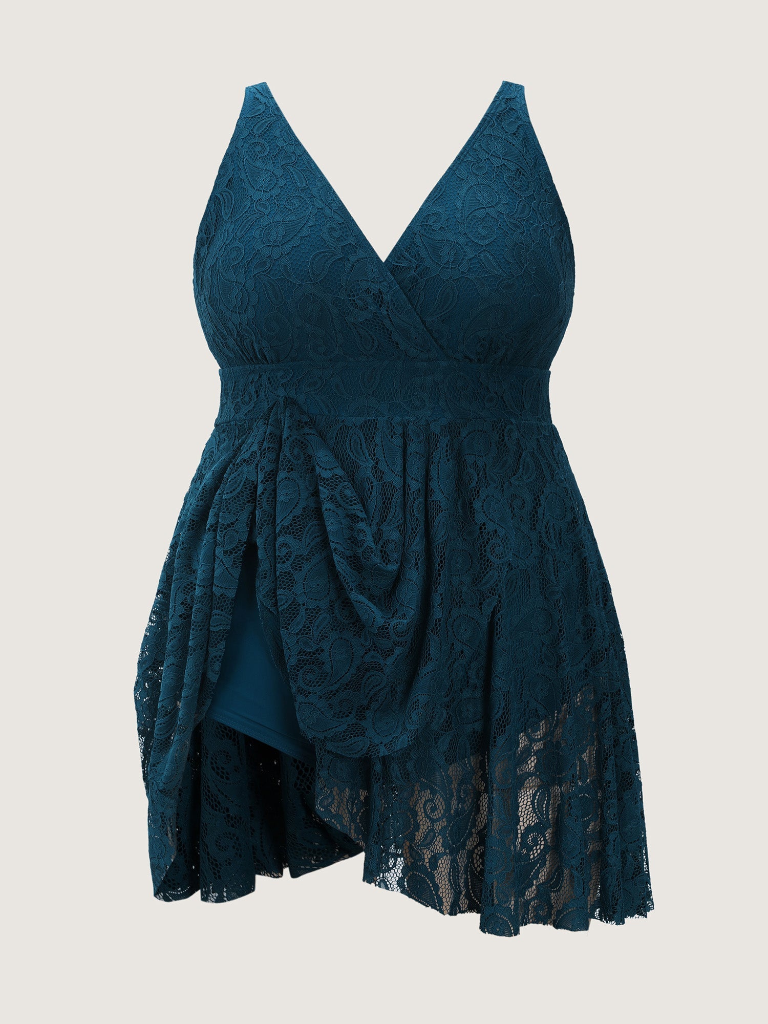Lace Curvy Hem Fit And Flare Swim Dress