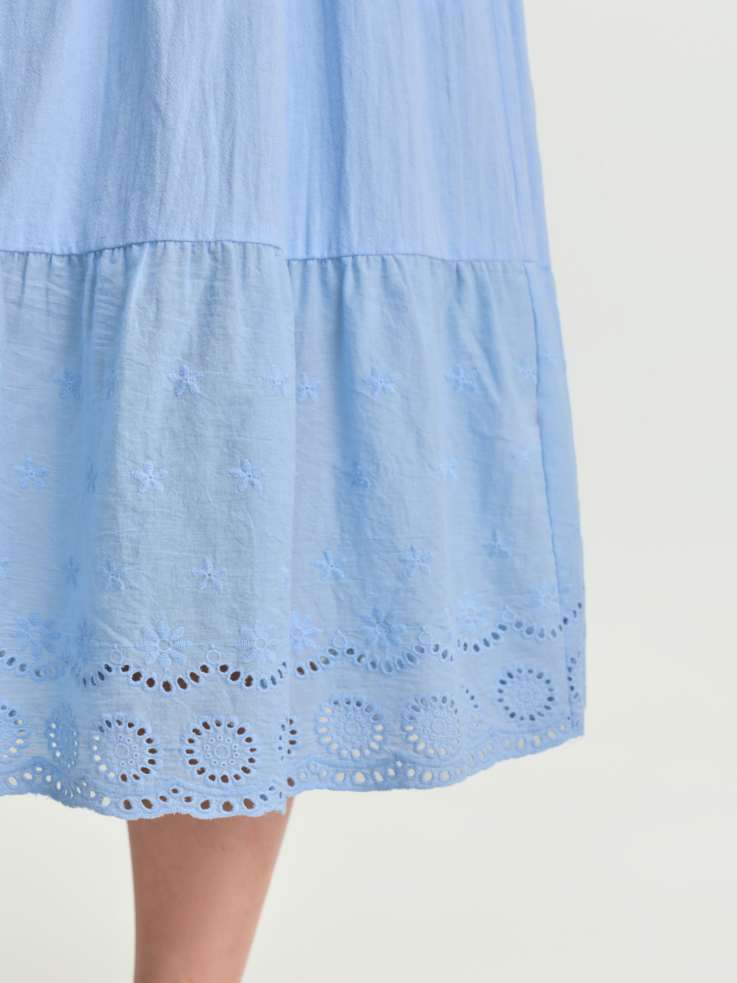 Cotton Flutter Sleeve Tiered Plain Midi Dress