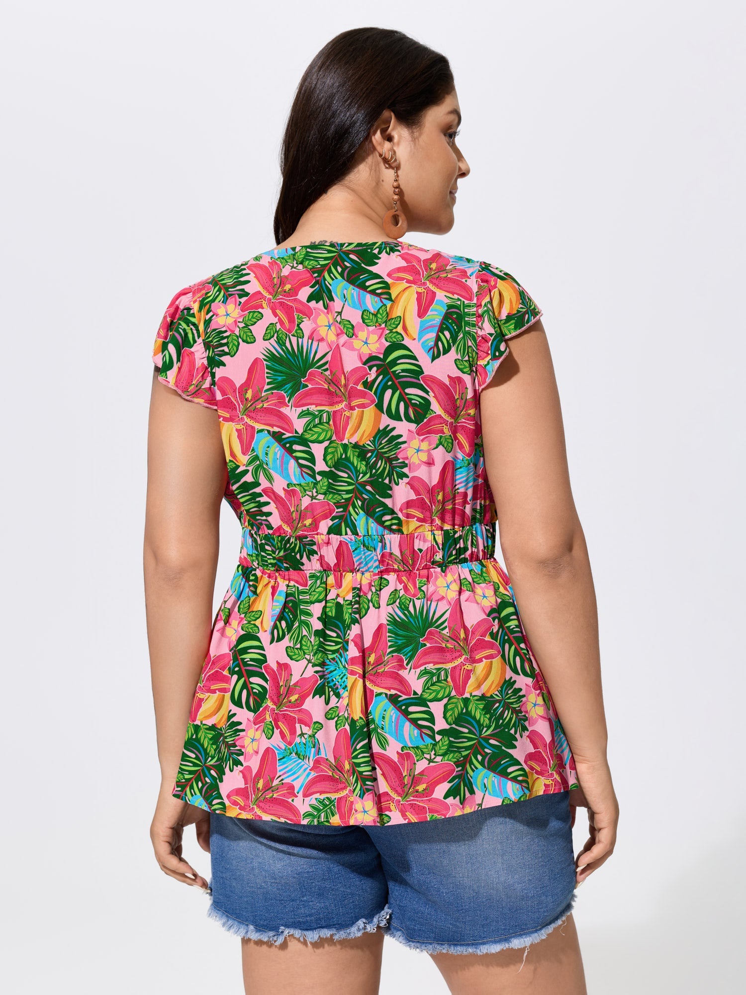Vibrant Floral Print Cinched-Waist Top