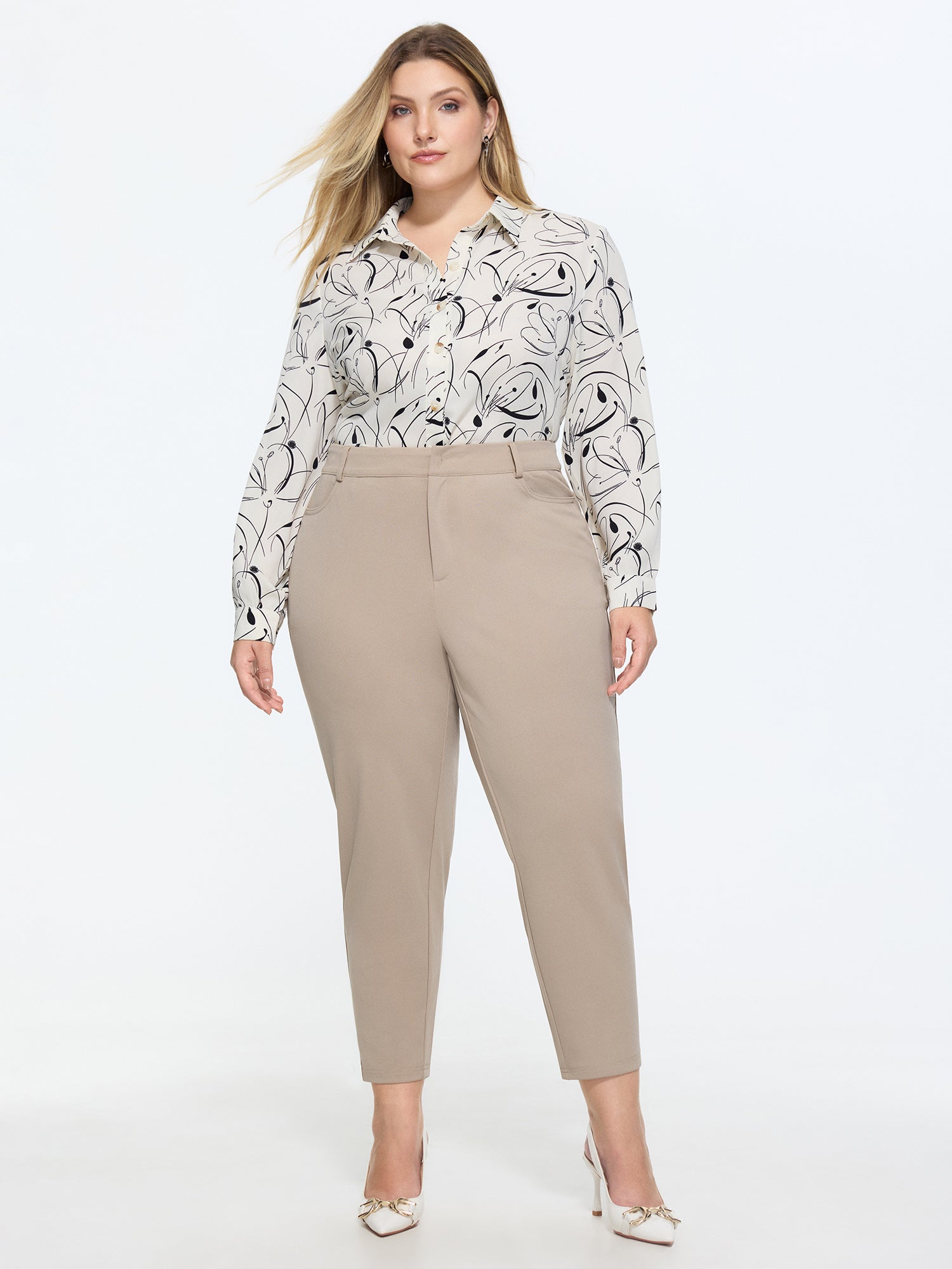 Stretchy Mid-Rise Plain Pants