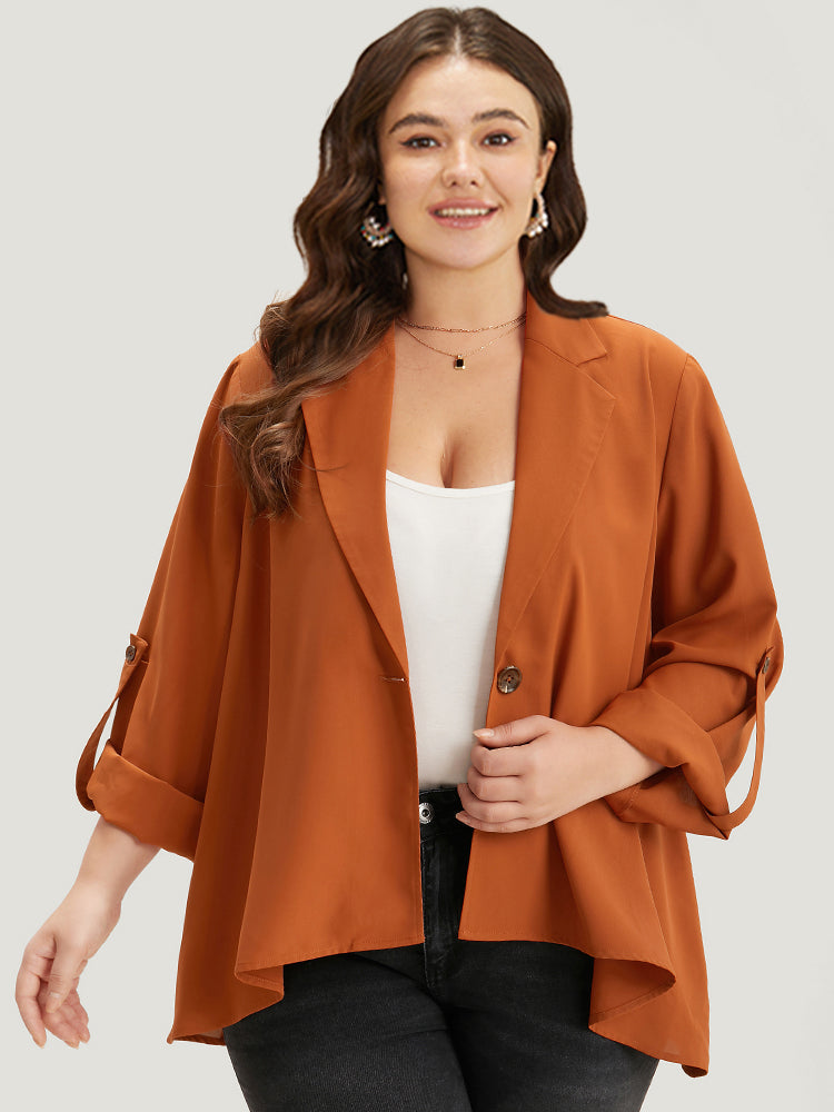 Plain Button Up Tab Sleeve High Low Hem Jacket