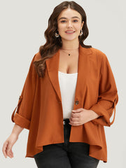 Plain Button Up Tab Sleeve High Low Hem Jacket