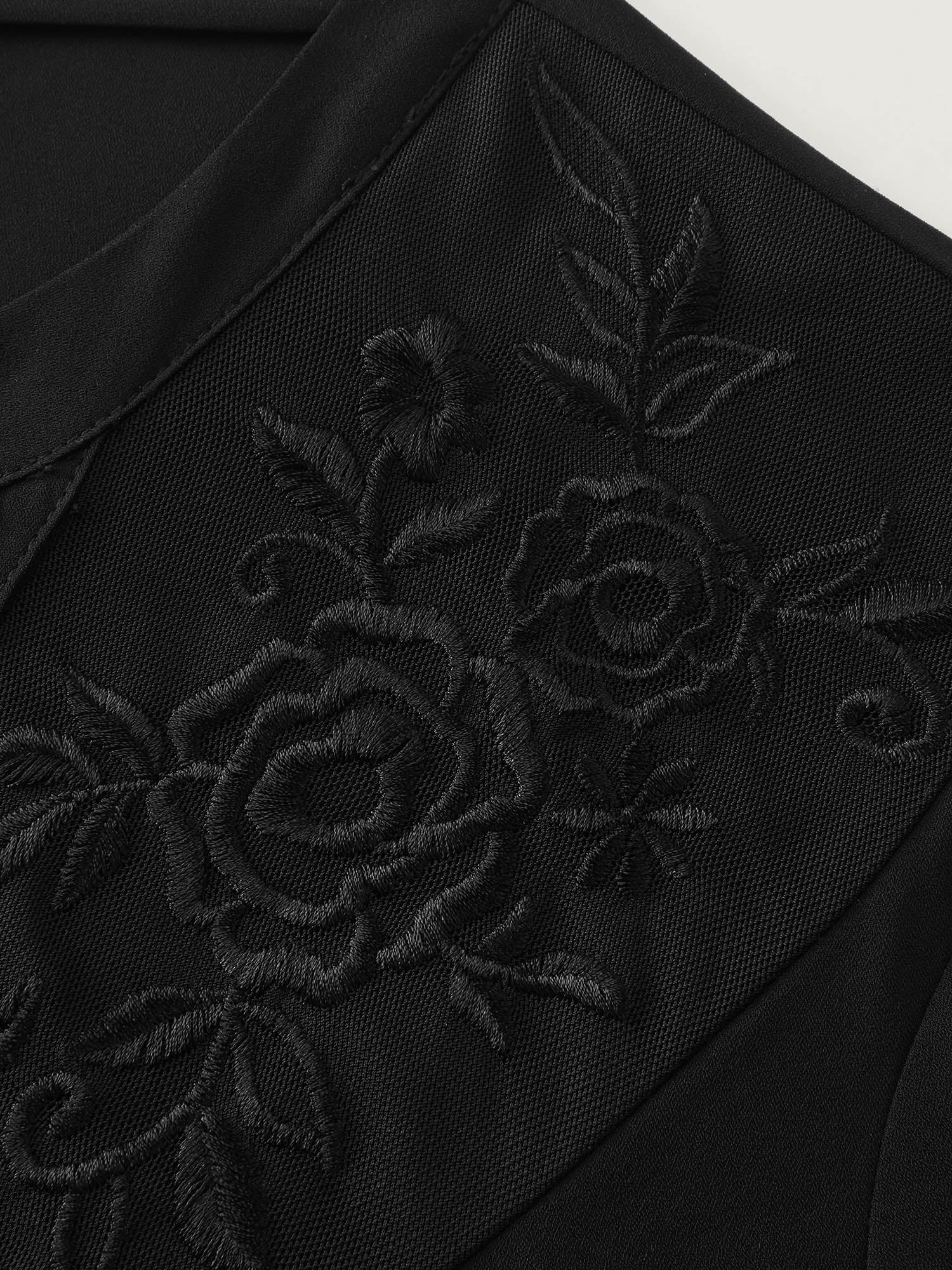 Embroidered Neckline Button-Down Blouse