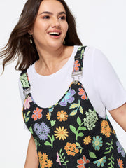 Floral Print Overall Straps Mini Dress