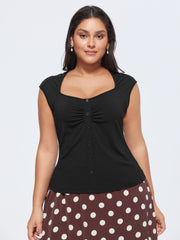 Stretchy Ruched Sweetheart Neckline Knit Top