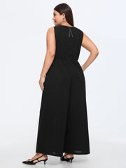 Split Neckline Pockets Sleeveless Jumpsuit