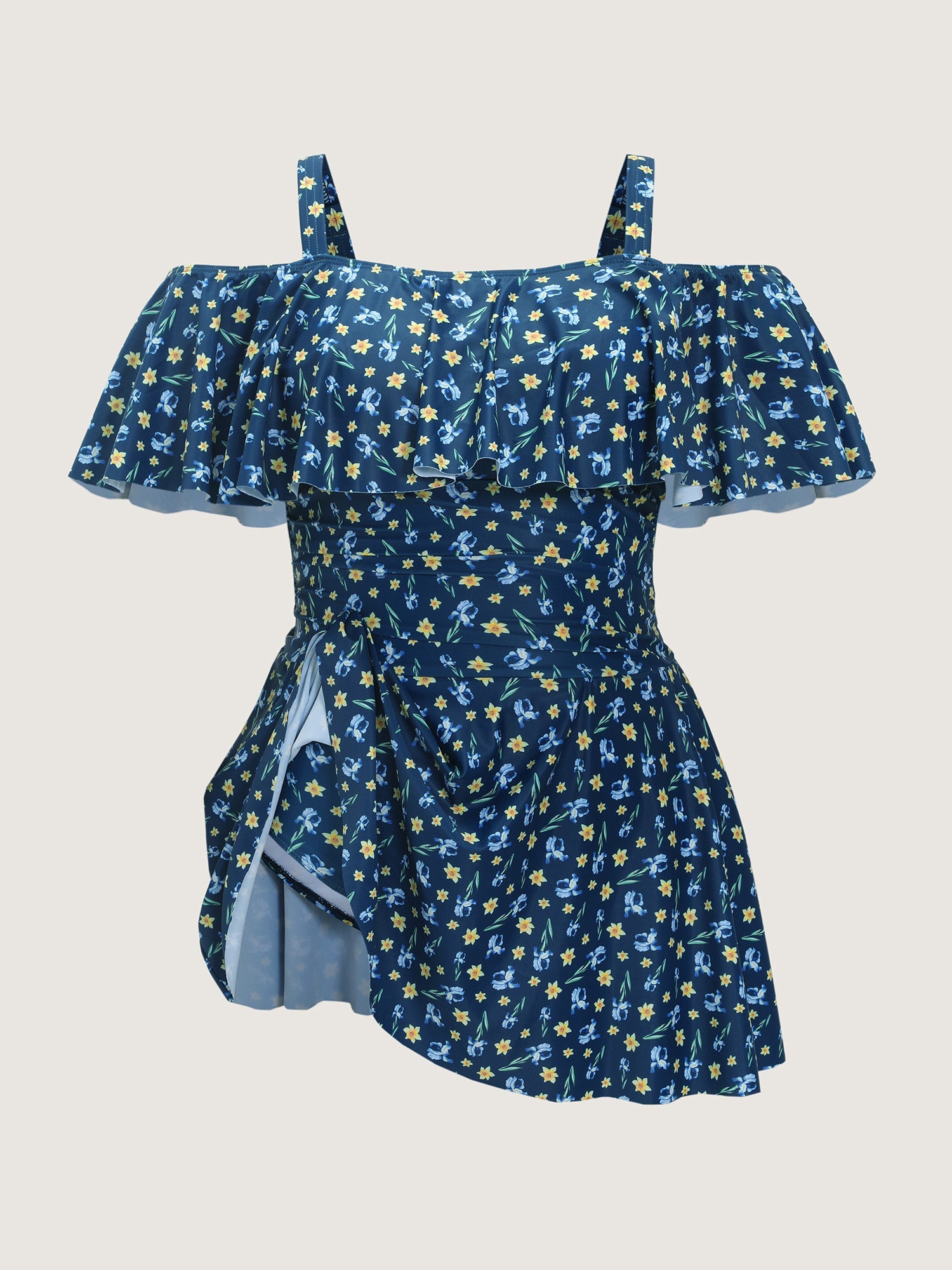 Floral Print Cold-Shoulder Swim Dress