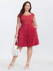 Anchor Pattern Pleated Sweetheart Neckline Mini Dress