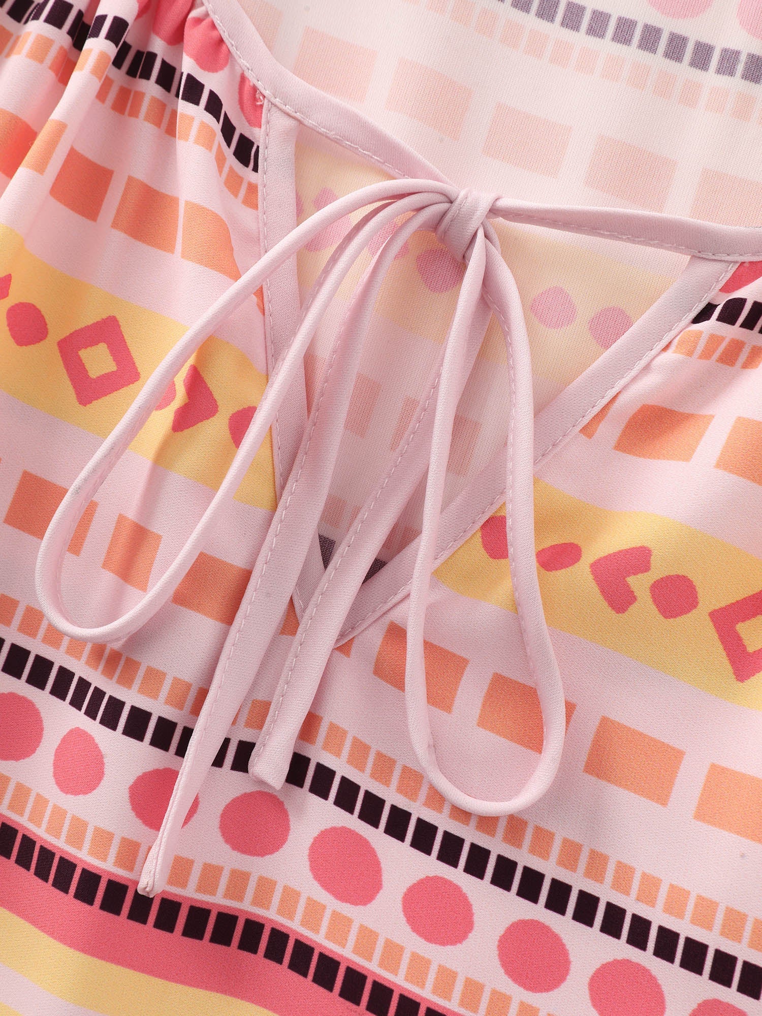 Colorful Striped Print Drawstring Neckline Maxi Dress
