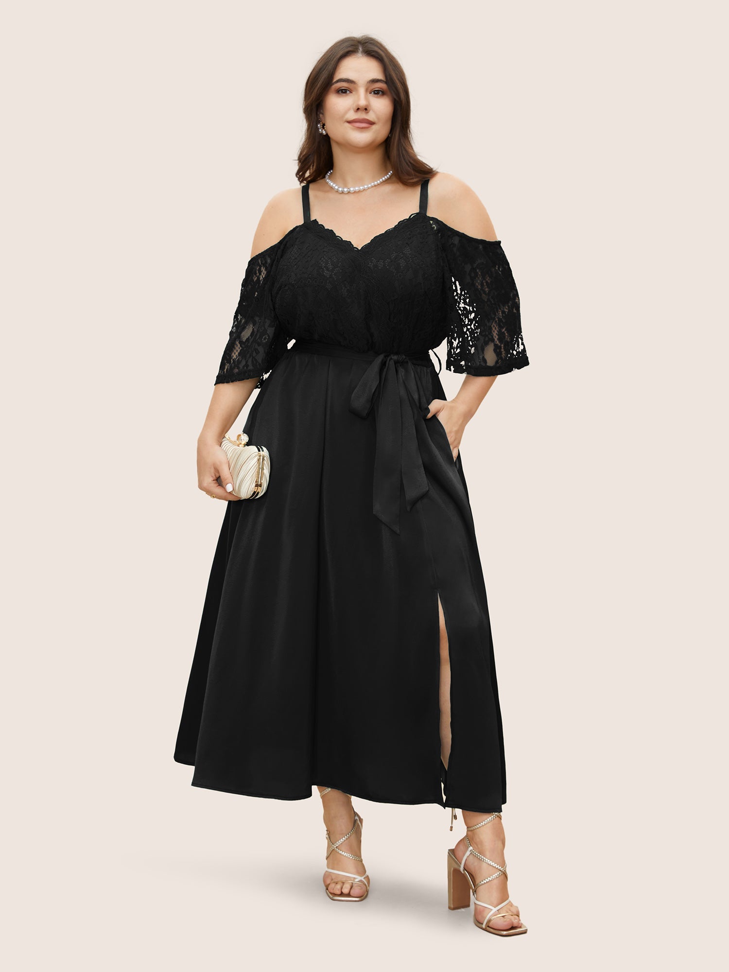 Crochet Lace Mesh Cold Shoulder Dress