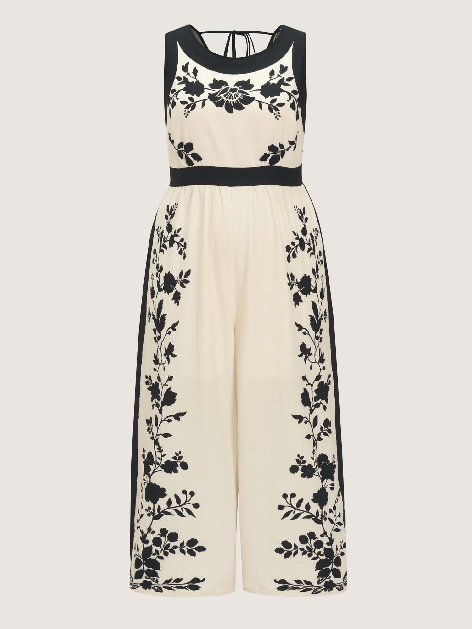 Color Contrast Floral Print Back-Tie Jumpsuit
