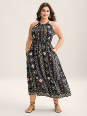 Rayon Tropical Boho Print Stretchy Midi Dress