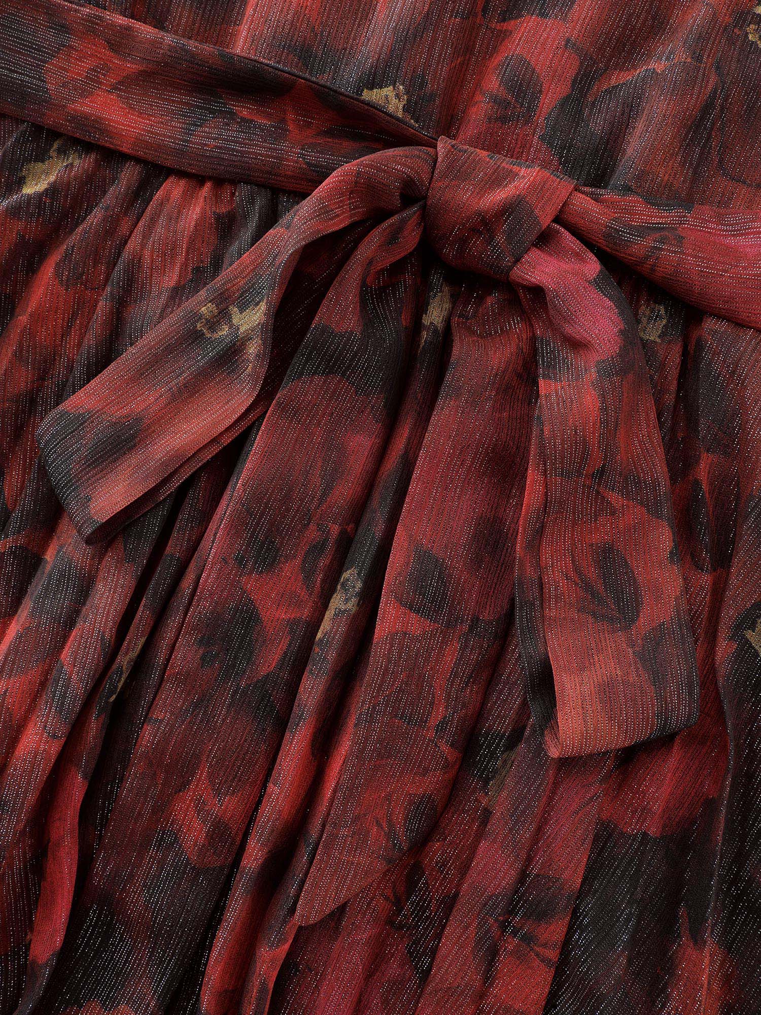 Floral Print Pleated Waist-Tie Midi Dress