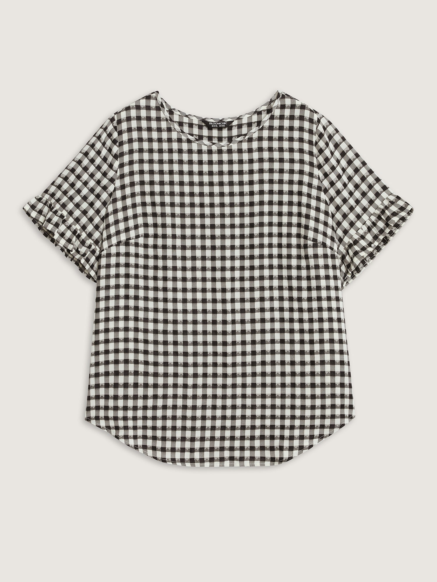 Gingham Print Ruffled Detail Arc Hem Blouse