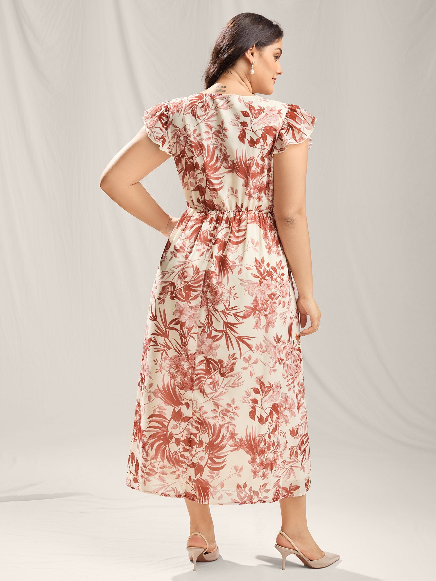 Large Flower Print Lace Trim Maxi Dress