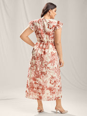 Large Flower Print Lace Trim Maxi Dress