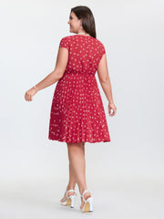 Anchor Pattern Pleated Sweetheart Neckline Mini Dress