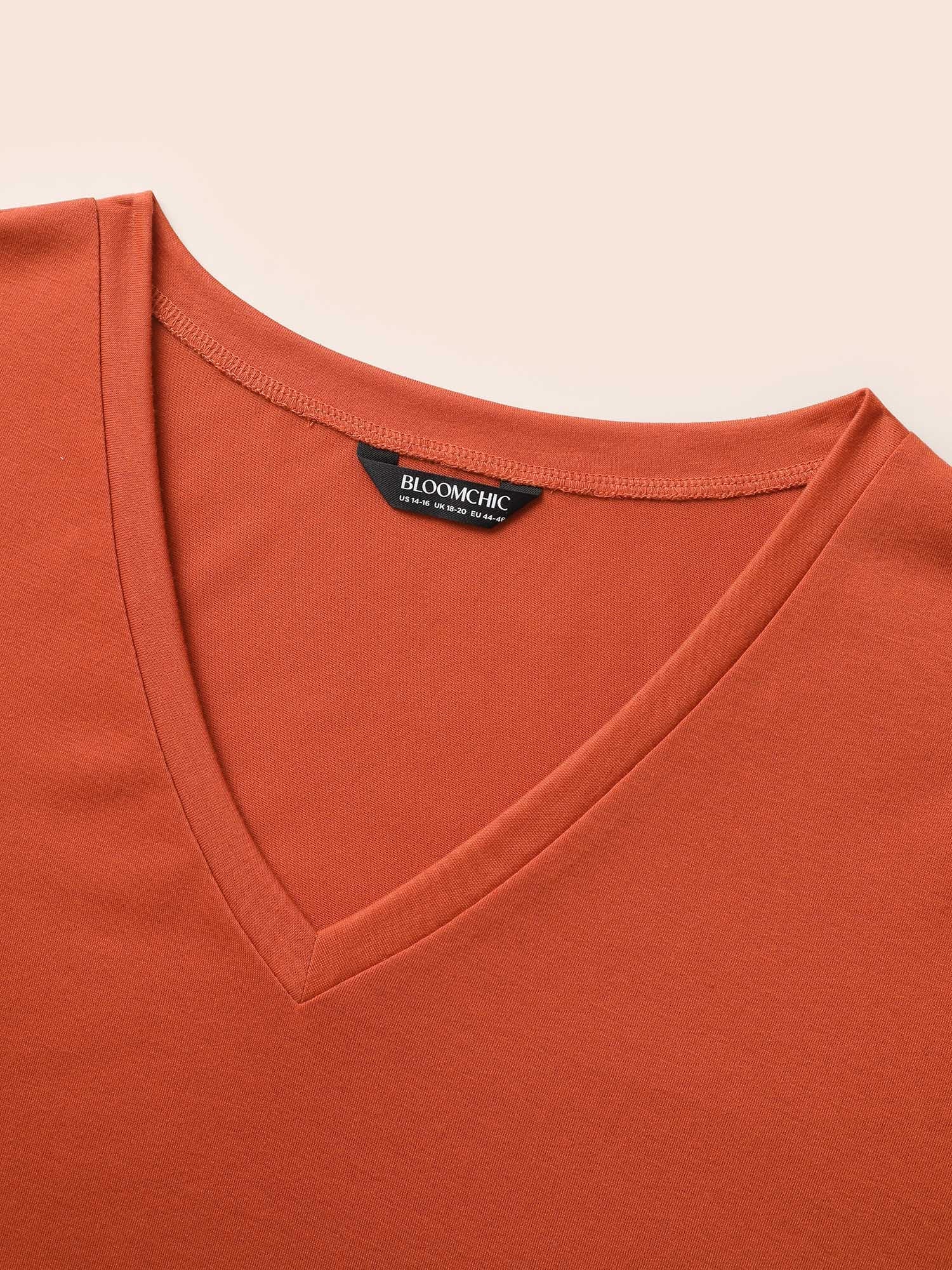V Neck Floral Embroidered T-shirt