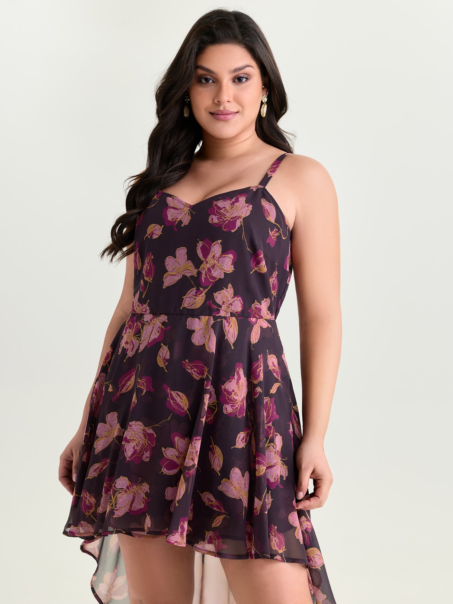 Floral Print High Low Hem Romper