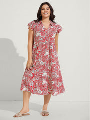 Paisley Print Collar Flutter Sleeve Midi Dress