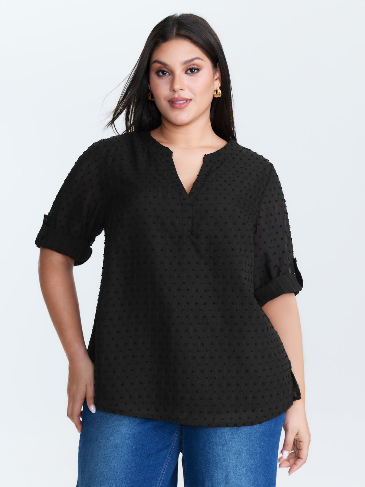 Textured Polka Dots Sheer Blouse