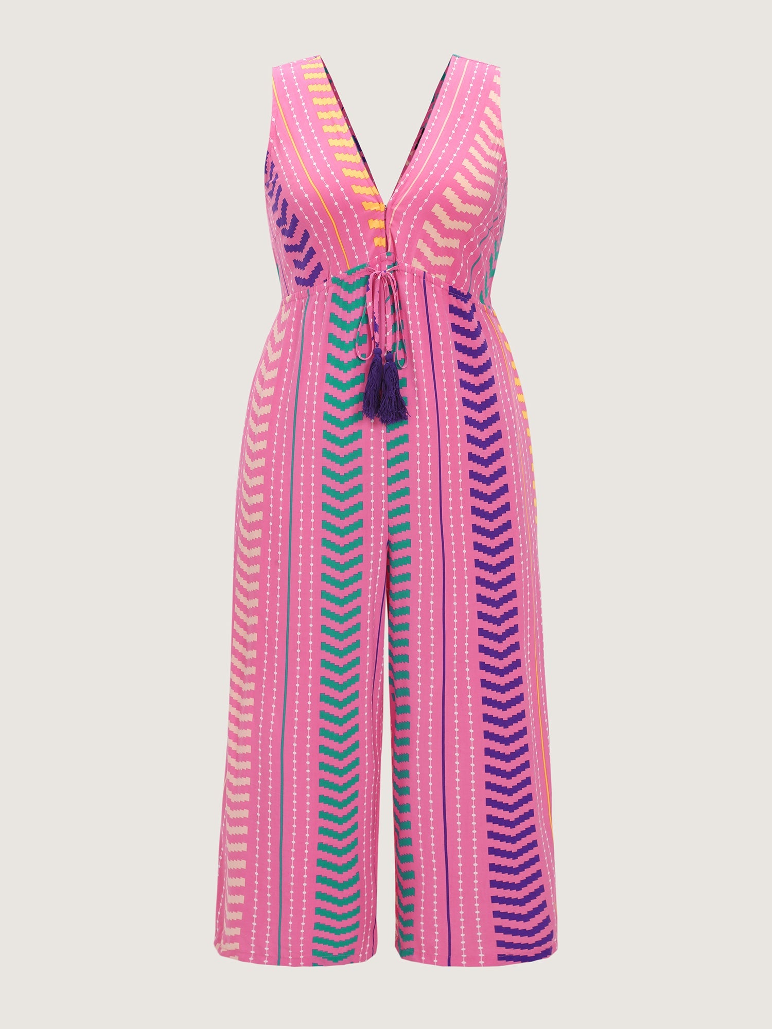 Colorful Geometric Print Tassel Jumpsuit