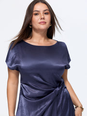 Sleek Satin Draped Waist Midi Dress