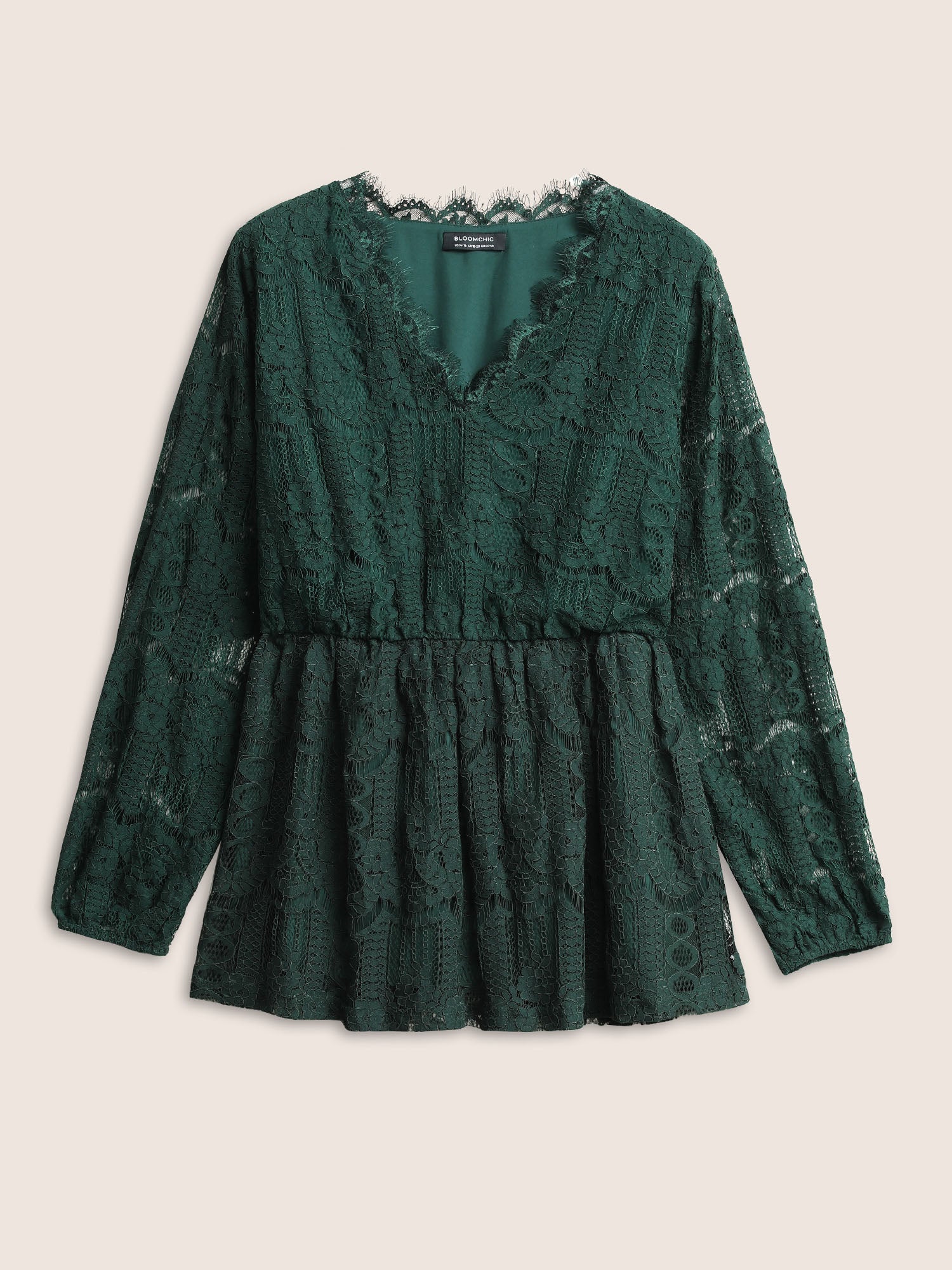 Solid Lace Patchwork Elastic Waist Blouse